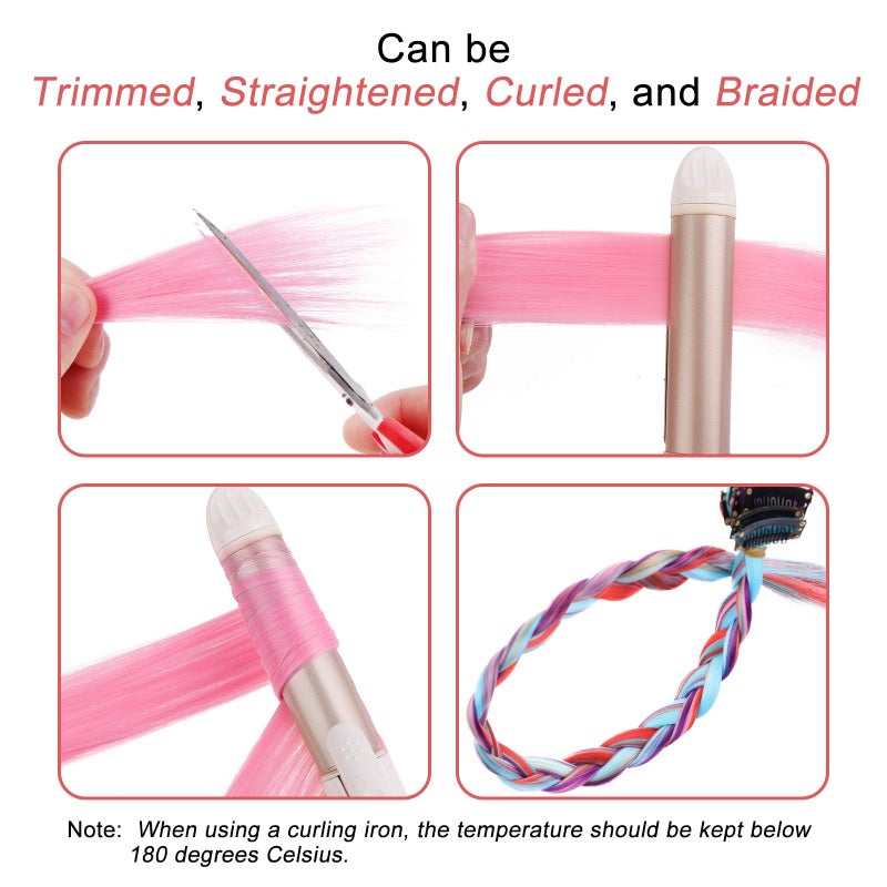 ليفين وصلات شعر ليفين الوردية اللون، 22 بوصة، 12 قطعة، طويلة ومستقيمة، مصنوعة من مواد صناعية، مثالية للحفلات والمناسبات التنكرية وعيد الميلاد للنساء والفتيات والأطفال. - Image 3